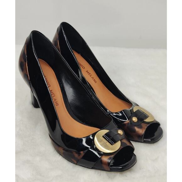 Black Leopard /Cheetah Peep Toe Pump Heel Size 6.5 M - Picture 3 of 7